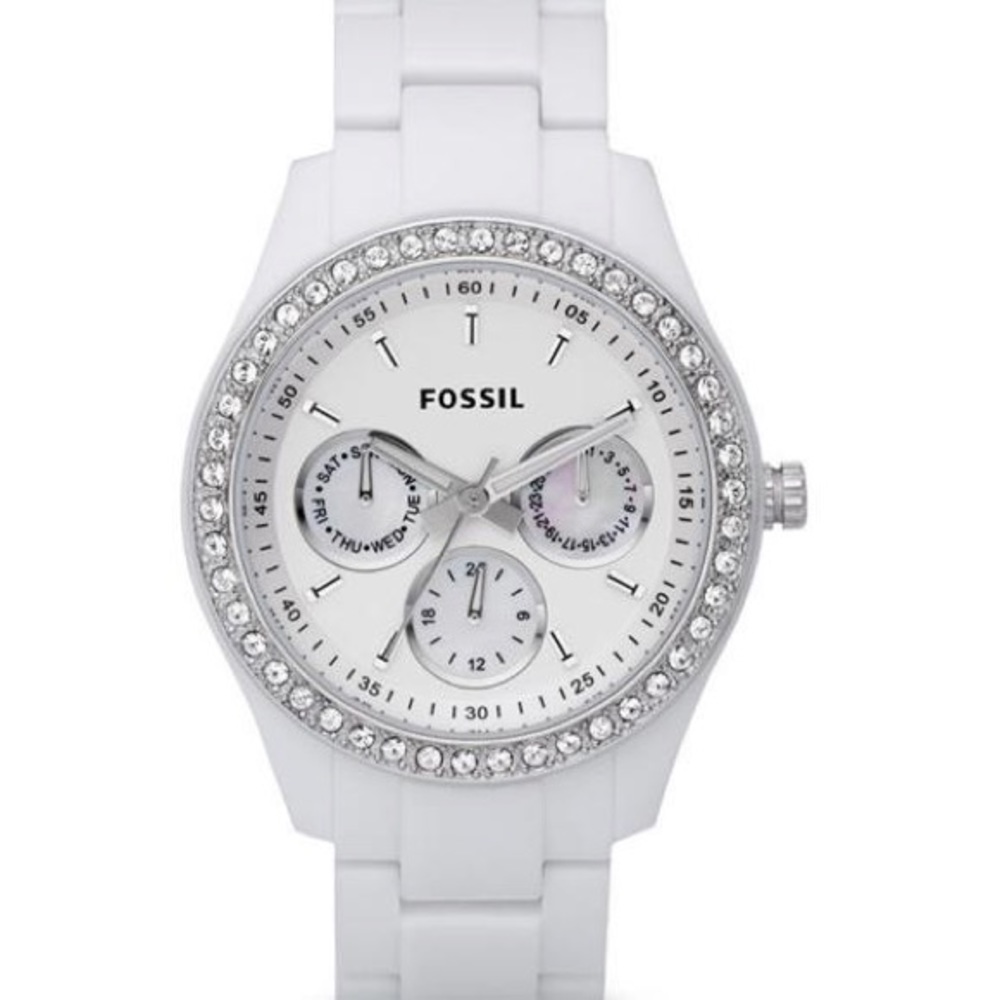 Fossil white diamond watch